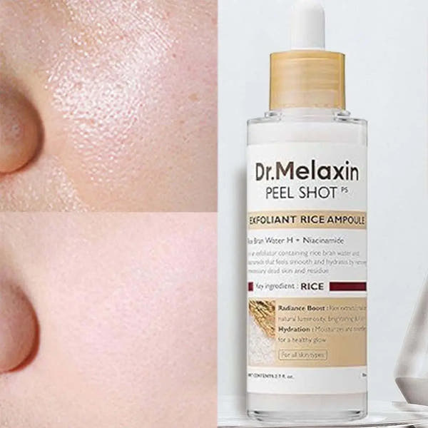 Dr.Melaxin, Peel Shot Glow Rice Exfoliating Ampoule, Gentle Exfoliating Face and Body Scrub for All Skin Types, Korean Skincare